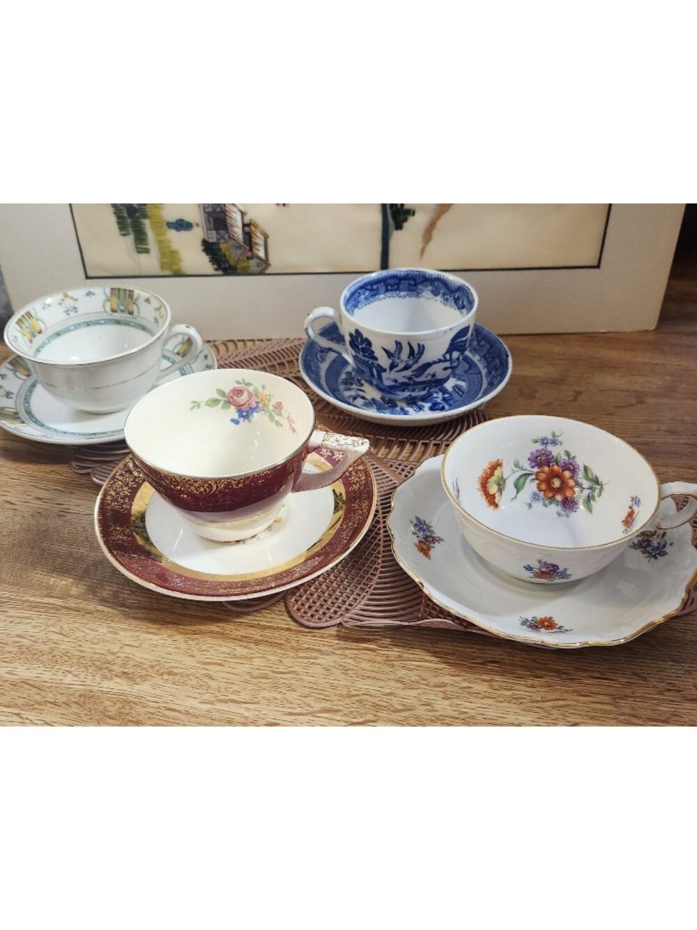 Mismatched China Tea Cups & Saucers 4 Sets Porcelain